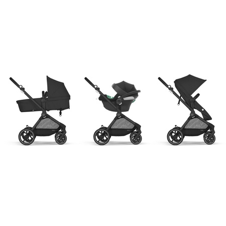 Cybex Eos Basic 3w1 Wózek Głęboko-Spacerowy Rama Czarna + Adaptery + Fotelik Aton B2 I-Size Moon Black + Baza One 