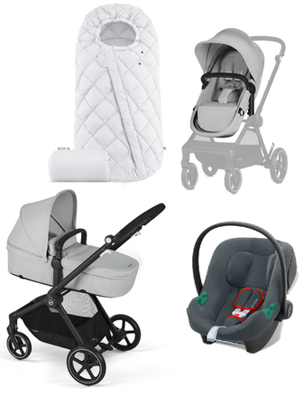 Cybex Eos Basic 3w1 Wózek Głęboko-Spacerowy Rama Czarna + Adaptery + Fotelik Aton B2 I-size Lava Grey + Cybex Śpiworek Snogga