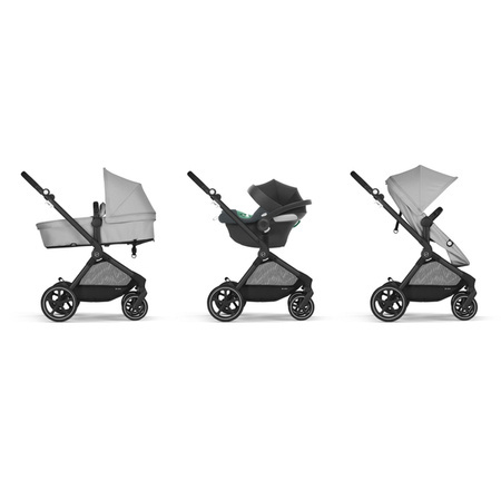 Cybex Eos Basic 3w1 Wózek Głęboko-Spacerowy Rama Czarna + Adaptery + Fotelik Aton B2 I-size Lava Grey + Cybex Śpiworek Snogga