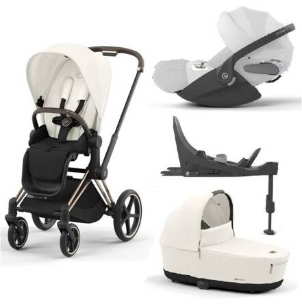 Cybex Priam 4.0 Wózek Głeboko-Spacerowy + Fotelik Samochodowy Cloud T 0-13kg + Baza T Off White