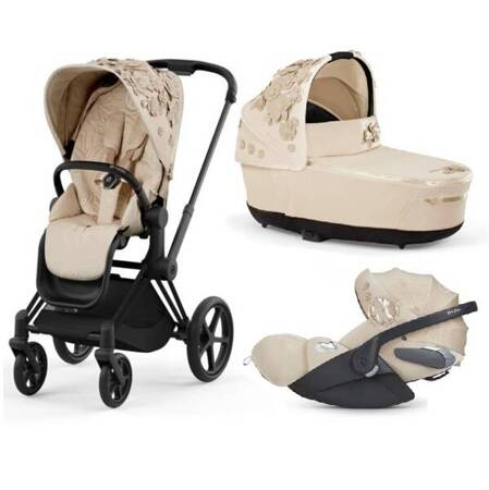 Cybex Priam 4.0 Wózek Głęboko-Spacerowy + Fotelik Samochodowy Cloud T 0-13kg Nude Beige Simply Flowers