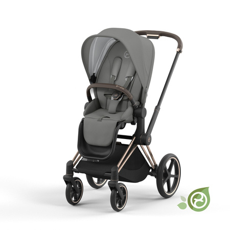 Cybex e-Priam 3.0 Wózek Głęboko-Spacerowy Conscious Green Leaf + Cloud Z2 Fotelik Samochodowy 0-13 kg + Baza Isofix Z2 Zestaw 4w1 Eco Pearl Grey