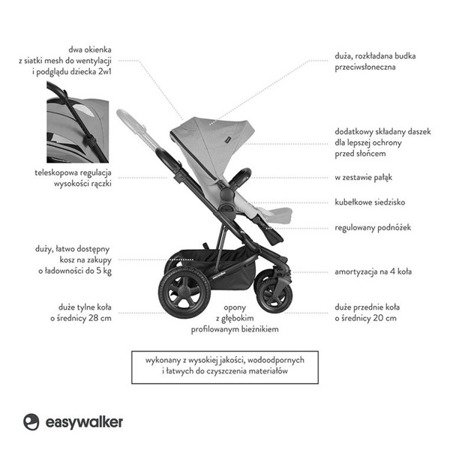 Easywalker Harvey 2 All-Terrain Wózek głęboko-spacerowy Night Black (zawiera stelaż, siedzisko z budką i pałąkiem)  Night Black