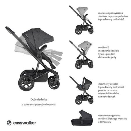 Easywalker Harvey 2 All-Terrain Wózek głęboko-spacerowy Night Black (zawiera stelaż, siedzisko z budką i pałąkiem)  Night Black