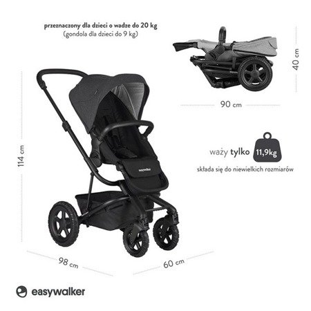 Easywalker Harvey 2 All-Terrain Wózek głęboko-spacerowy Night Black (zawiera stelaż, siedzisko z budką i pałąkiem)  Night Black