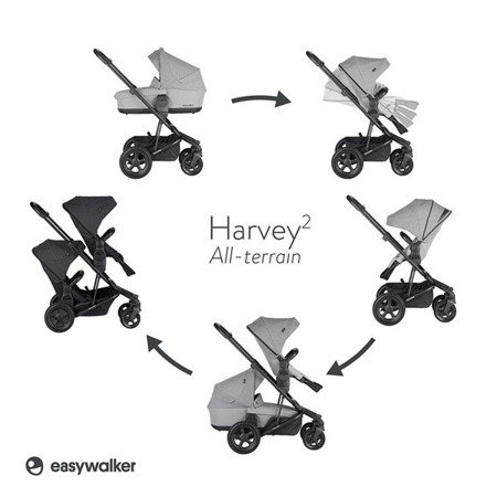 Easywalker Harvey 2 All-Terrain Wózek głęboko-spacerowy Night Black (zawiera stelaż, siedzisko z budką i pałąkiem)  Night Black