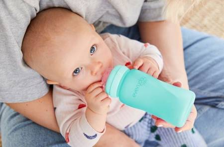 Everyday Baby, Szklana butelka ze smoczkiem M reagująca na temperaturę, 240 ml Turkusowy