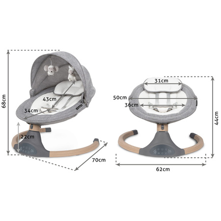 Kidwell LUXI Leżaczek Bujaczek Elektryczny 2w1 Dark Melange / Wooden