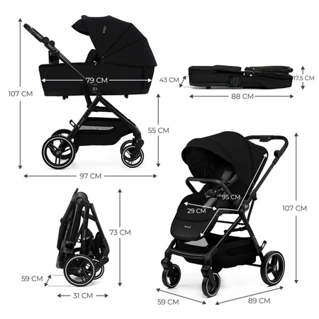 Kinderkraft Yoxi Wózek Głęboko-Spacerowy 2w1 Pure Black