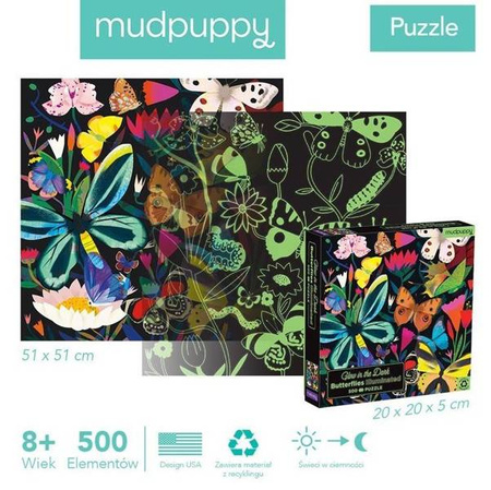 Mudpuppy Puzzle Rodzinne Świecące W Ciemności Motyle 500 Elementów 8+