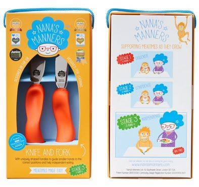 Nana's Manners 3 Widelec i Nóż Sztućce Kształtujące Chwyt Orange