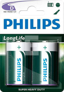 Philips Baterie Longlife R20 2 Sztuki