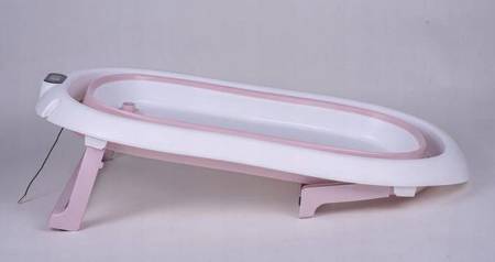 Primobobo Premium Wanienka Składana  z Elektronicznym Termometrem i Poduszką do Kąpieli 79cm/52cm/20cm Rózowy + Różowa Poduszka