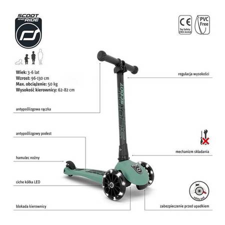 Scootandride Highwaykick 3 LED Hulajnoga Składana Ze Świecącymi Kółkami 3+ Mint || Forest