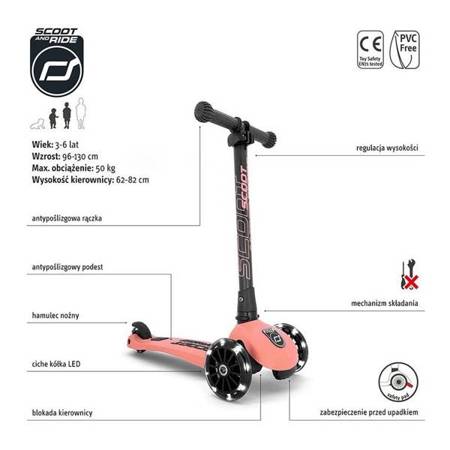 Scootandride Highwaykick 3 LED Hulajnoga Składana Ze Świecącymi Kółkami 3+ Peach