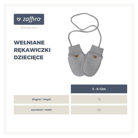 Zaffiro Rękawiczki Dziecięce Wełna Premium 0/12m Grey